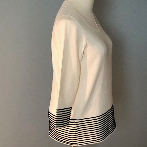 🌺NEW ANN TAYLOR 3/4 SLEEVE CREAM AND BLACK TOP SMALL - Picture 5 of 7